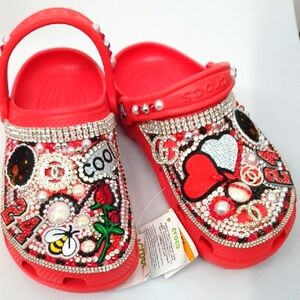 Crocs Red Embellished Clogs